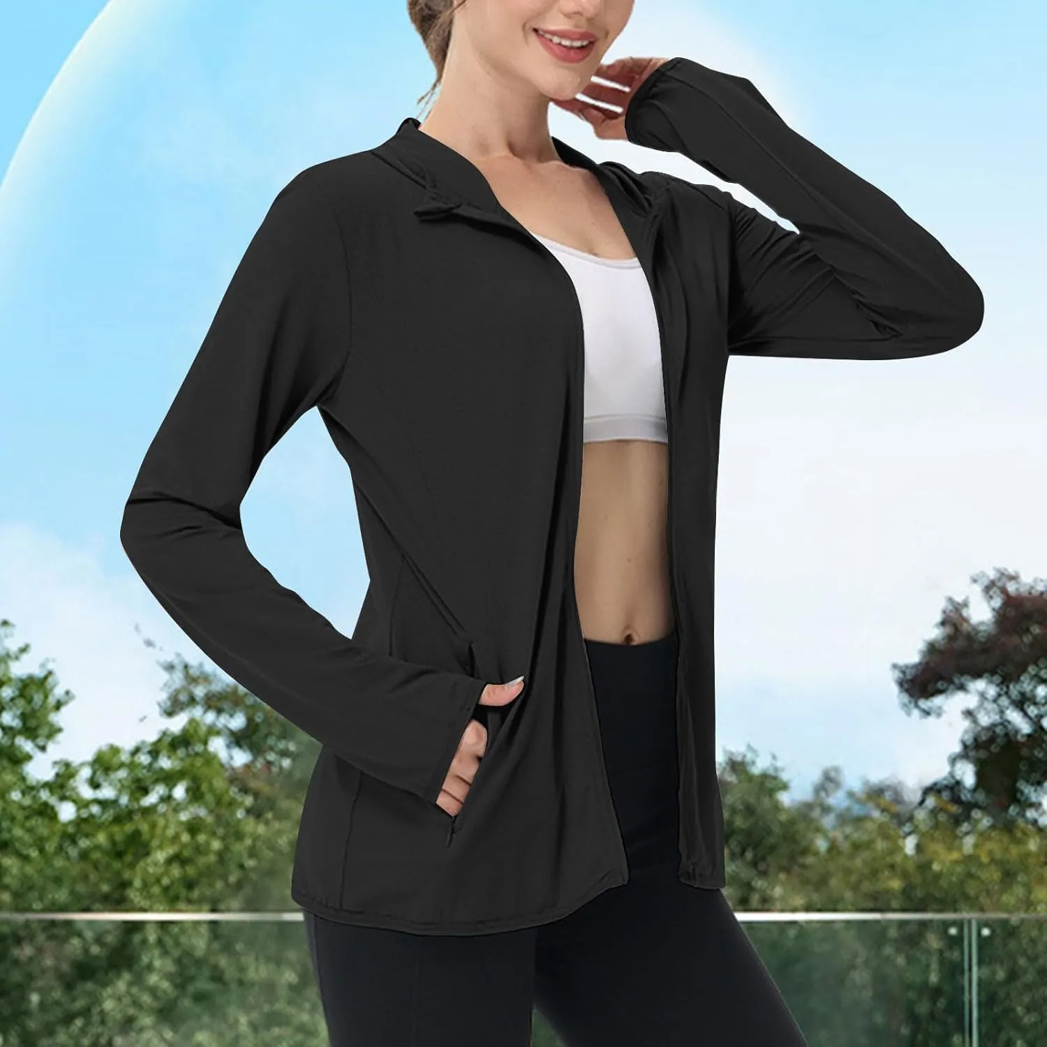 Womens UPF 50  Athletic Jacket Summer Lightweight Sun Protection Zip Up Hoodie UV Protect Long Sleeve Shirts