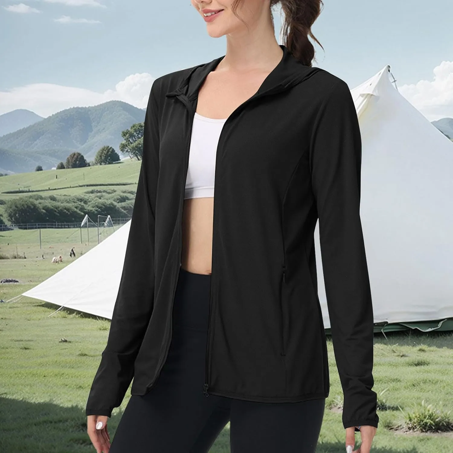 Womens UPF 50  Athletic Jacket Summer Lightweight Sun Protection Zip Up Hoodie UV Protect Long Sleeve Shirts