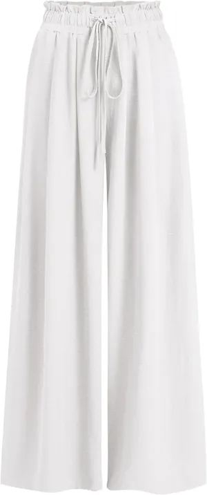 Womens Wide Leg Casual Pants with Pockets Loose Flowy High Waisted Lounge Trousers