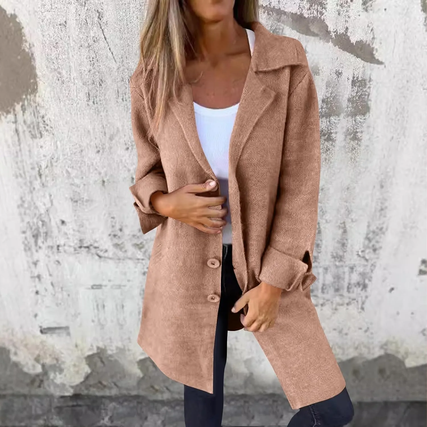 Womens Wool Coats Double Breasted Outwear Cardigan Lapel Jackets Winter Midi Pea Coat Trench Coat With Pockets
