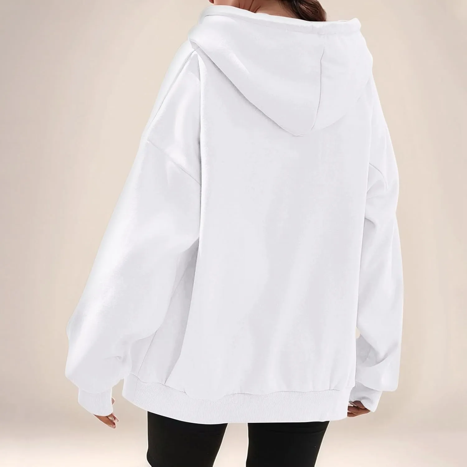 Womens Zip Up Jacket Oversized Full Zip Up Pullover with Hooded Casual Ribbed Cuffs Sweatshirts with Pockets