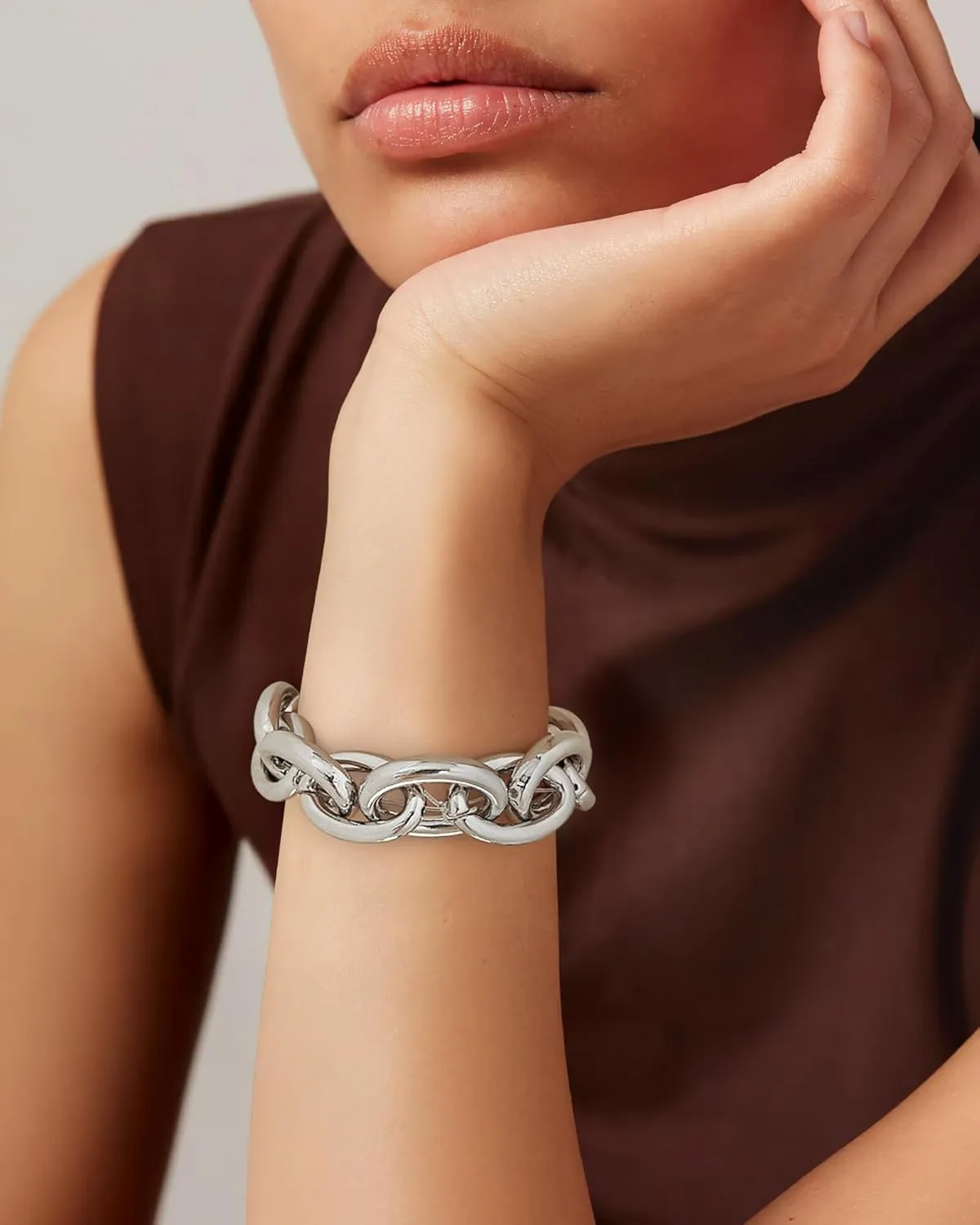 WOWORAMA Chunky Chain Bracelet for Women Adjustable Elastic Stretch Link Bracelets Thick Chunky Link Statement Bracelet Gold/Silver