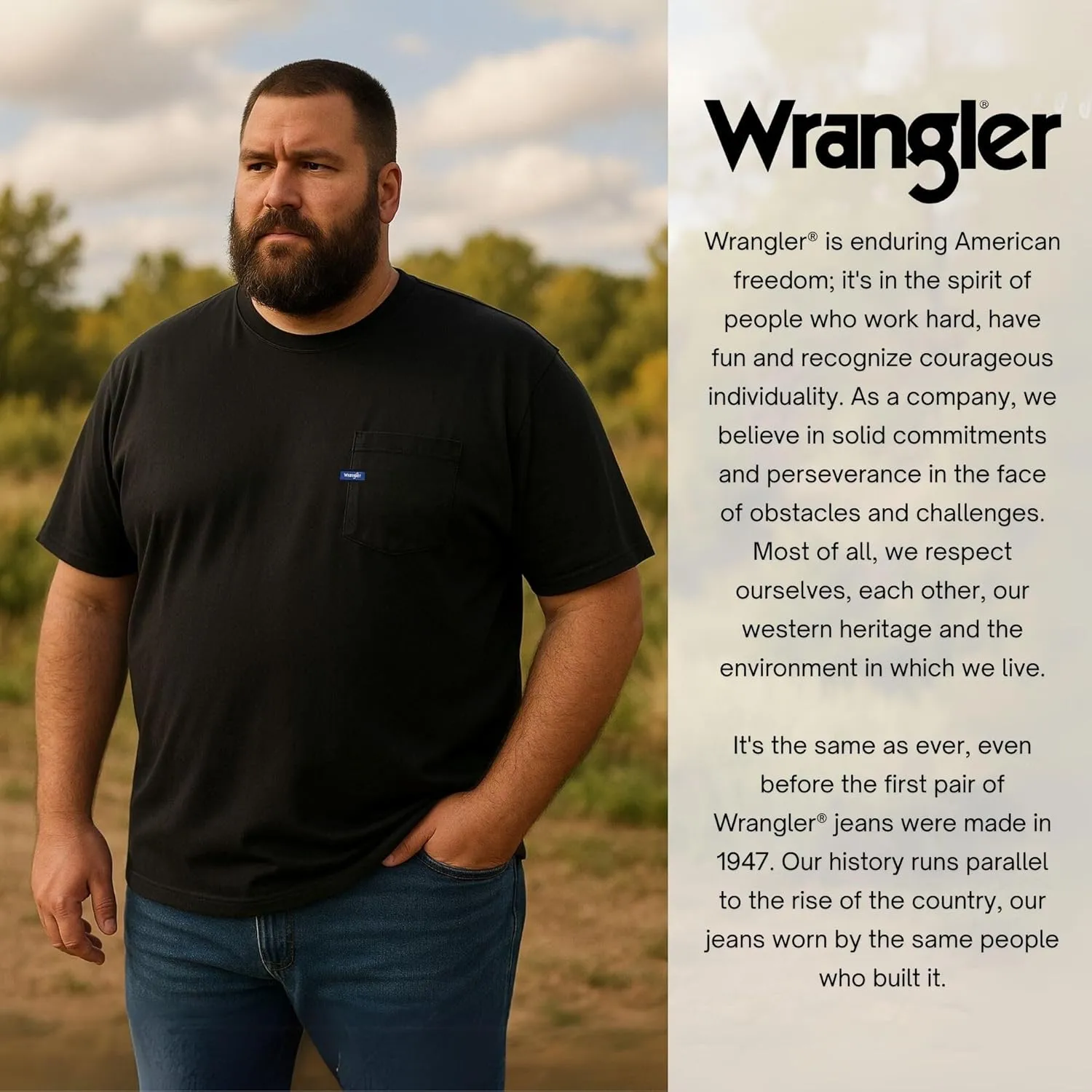 Wrangler Big and Tall T-Shirt for Men - Cotton Tee with Chest Pocket