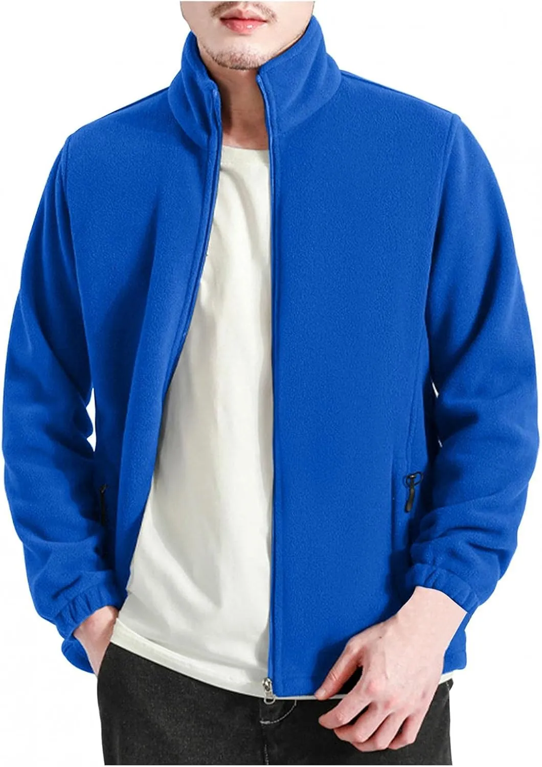 WUAI-Men Bomber Jacket Lightweight Winter Fleece Lined Tactical Sherpa Cargo Military Jacket Stand Collar Zip Up Outwear