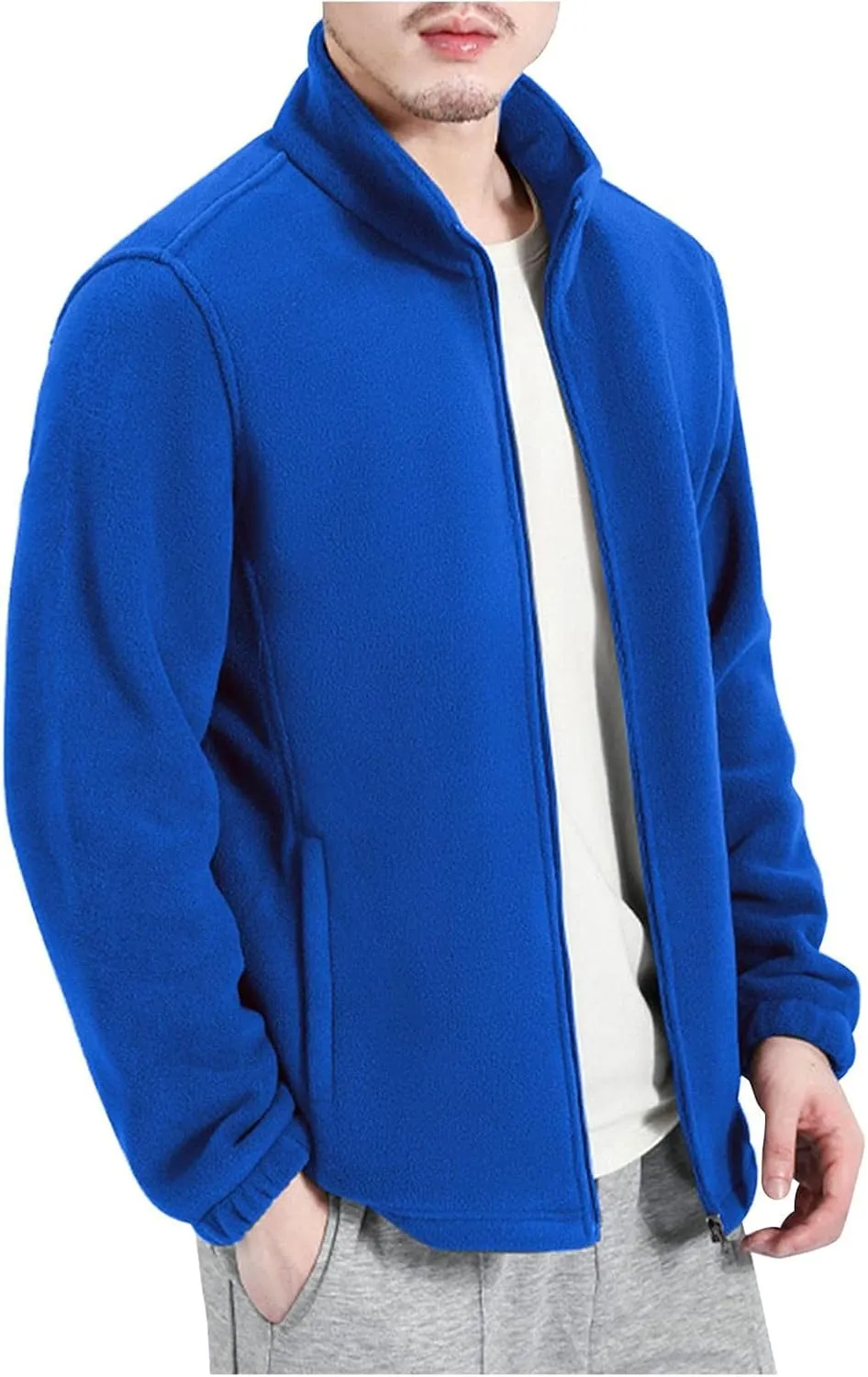 WUAI-Men Bomber Jacket Lightweight Winter Fleece Lined Tactical Sherpa Cargo Military Jacket Stand Collar Zip Up Outwear