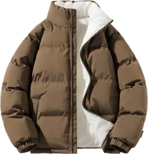 XIAXOGOOL Men's Puffer Jacket Stand Collar Drop Shoulder Full Zip Jacket Quilted Coats Thick Warm Winter Coat Outwear