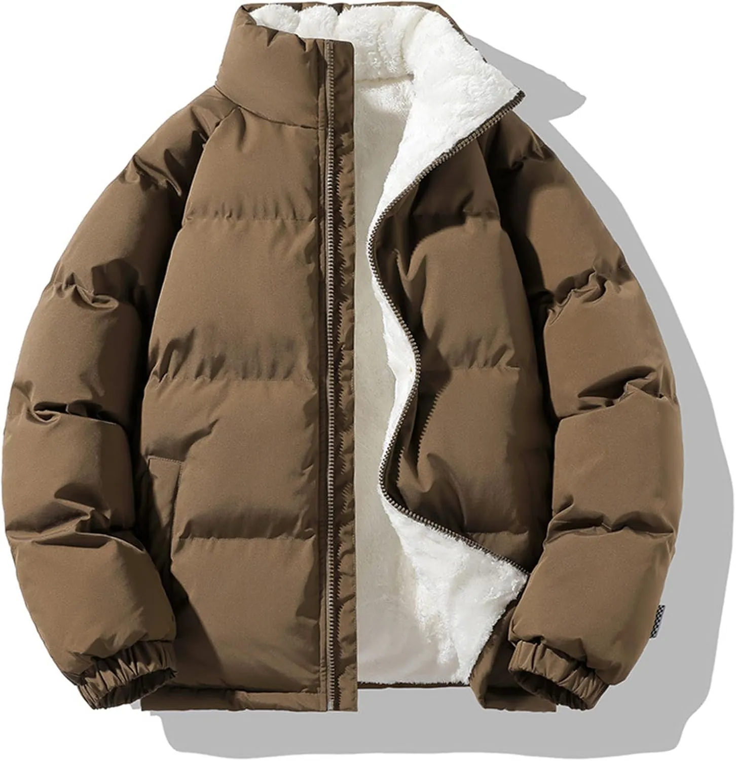 XIAXOGOOL Men's Puffer Jacket Stand Collar Drop Shoulder Full Zip Jacket Quilted Coats Thick Warm Winter Coat Outwear