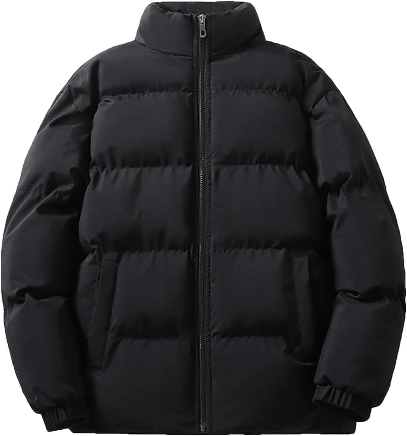 XIAXOGOOL Men's Puffer Jacket Stand Collar Drop Shoulder Full Zip Jacket Quilted Coats Thick Warm Winter Coat Outwear