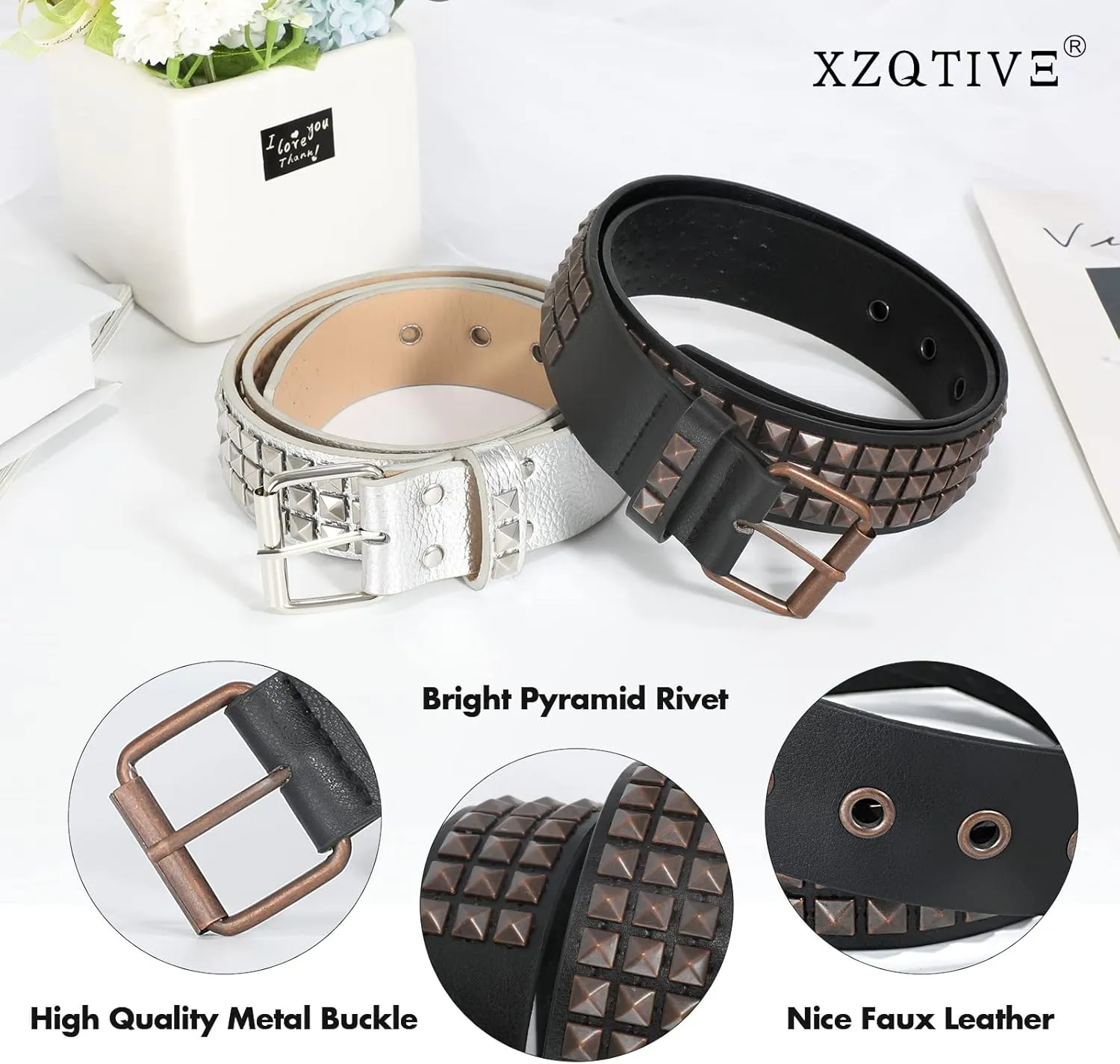 XZQTIVE Studded Belt Metal Punk Rock Rivet Belts for Women/Men Punk Leather Belt Gothic Belt Accessories for Jeans Pants