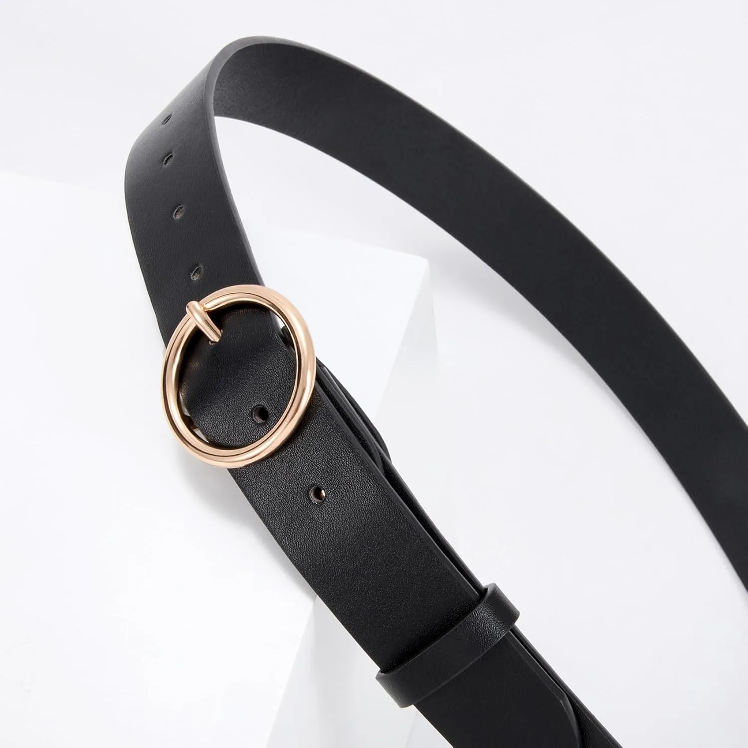 XZQTIVE Women Leather Belt with Circle Gold Buckle Fashion Ladies Waist Belt for Jeans Pants Dresses