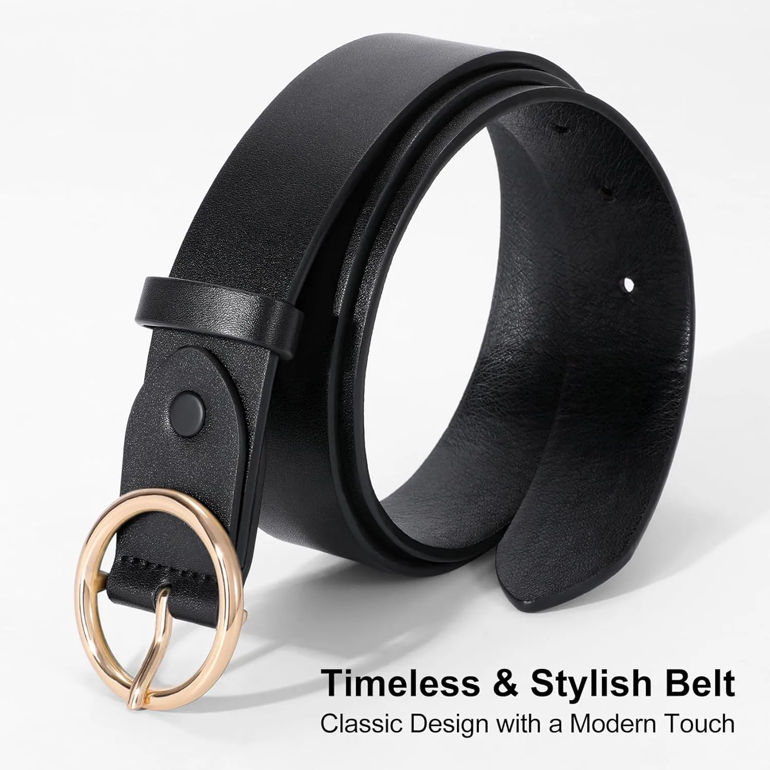 XZQTIVE Women Leather Belt with Circle Gold Buckle Fashion Ladies Waist Belt for Jeans Pants Dresses