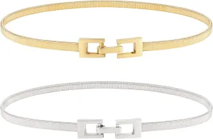 XZQTIVE Women Skinny Metal Chain Waist Belt Stretchy Saree Cinch Belt for Dress Gold Sliver