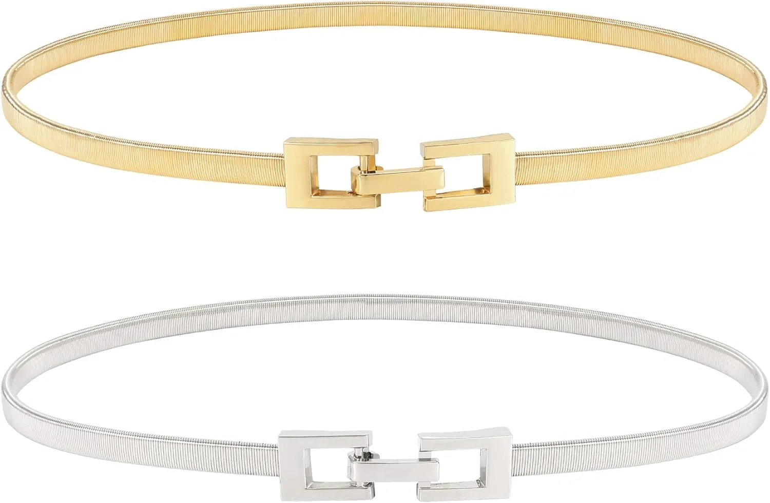 XZQTIVE Women Skinny Metal Chain Waist Belt Stretchy Saree Cinch Belt for Dress Gold Sliver