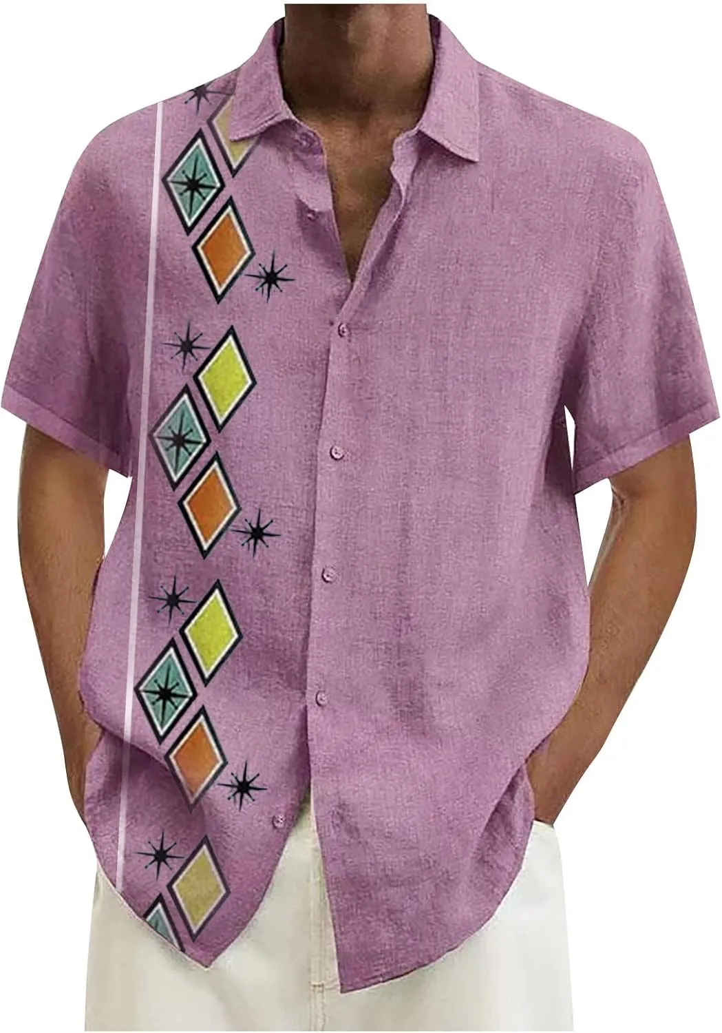 Ymosrh Men's Collared Shirt Casual Short Sleeve Printed Shirts Button Up Summer Beach Hawaiian Shirt, M-4XL