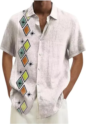 Ymosrh Men's Collared Shirt Casual Short Sleeve Printed Shirts Button Up Summer Beach Hawaiian Shirt, M-4XL