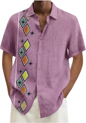 Ymosrh Men's Collared Shirt Casual Short Sleeve Printed Shirts Button Up Summer Beach Hawaiian Shirt, M-4XL