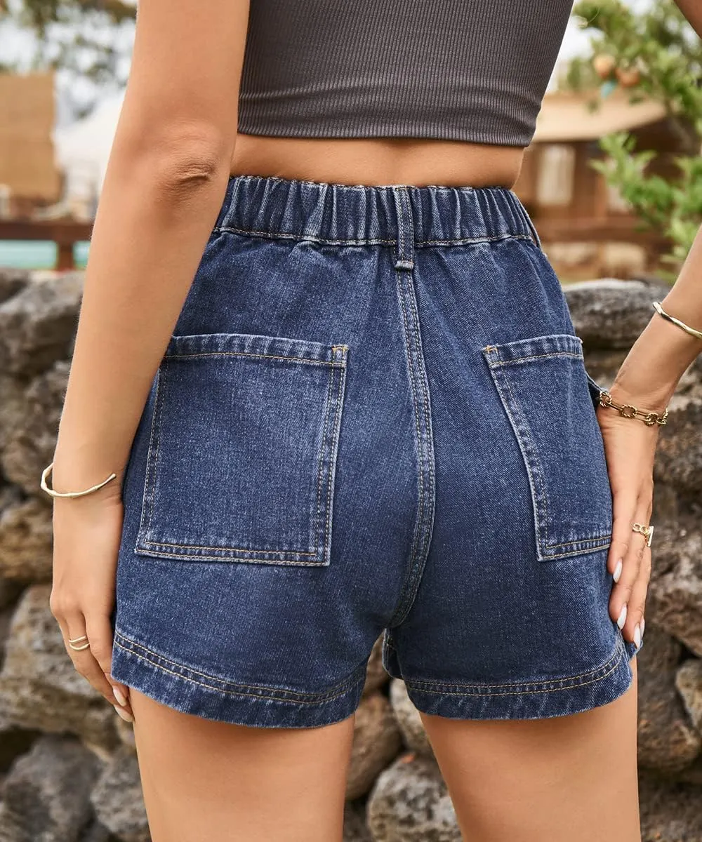 YOCUR Womens Cargo Denim Shorts - Summer Casual Vintage Loose Button Zipper Shorts