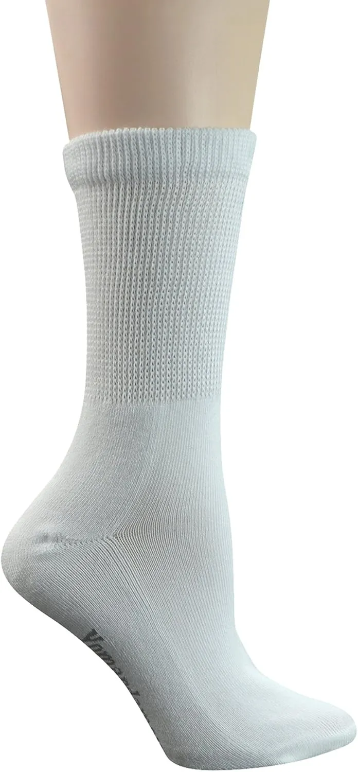 Yomandamor Women's 5 Pairs Non-Binding Cotton Crew Diabetic/Dress Socks with Seamless Toe and Cushion Sole