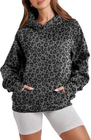 Ythomm Womens Cheetah Print Hoodie Oversized Leopard Graphic Fleece Hooded Sweatshirts Long Sleeve Pullover Tops With Pocket
