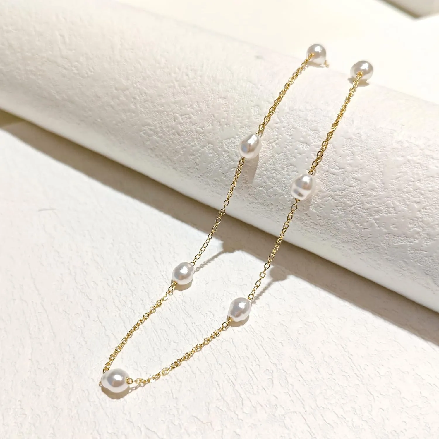 Zeffy Gold Pearl Beaded Bracelet for Women, 14K Gold Plated Jewelry Set With Paperclip Link Chain, Trendy Stack Bracelets