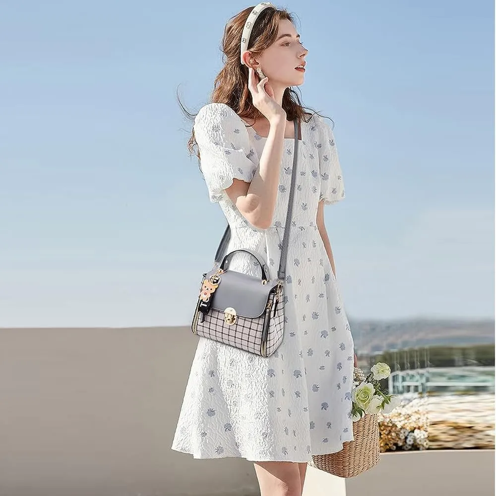 ZiMing Small Crossbody Bags for Women Flap Satchel Purse Faux Leather Plaid Shoulder Bag Top Handle Handbag Mini Sweet Totes