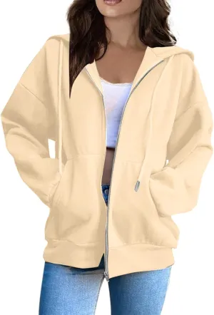 Zip Up Hoodie Women Plain Oversized Sweatshirts Fall Fashion Outfits 2025 Soft Casual Warm Jacket Winter Clothes