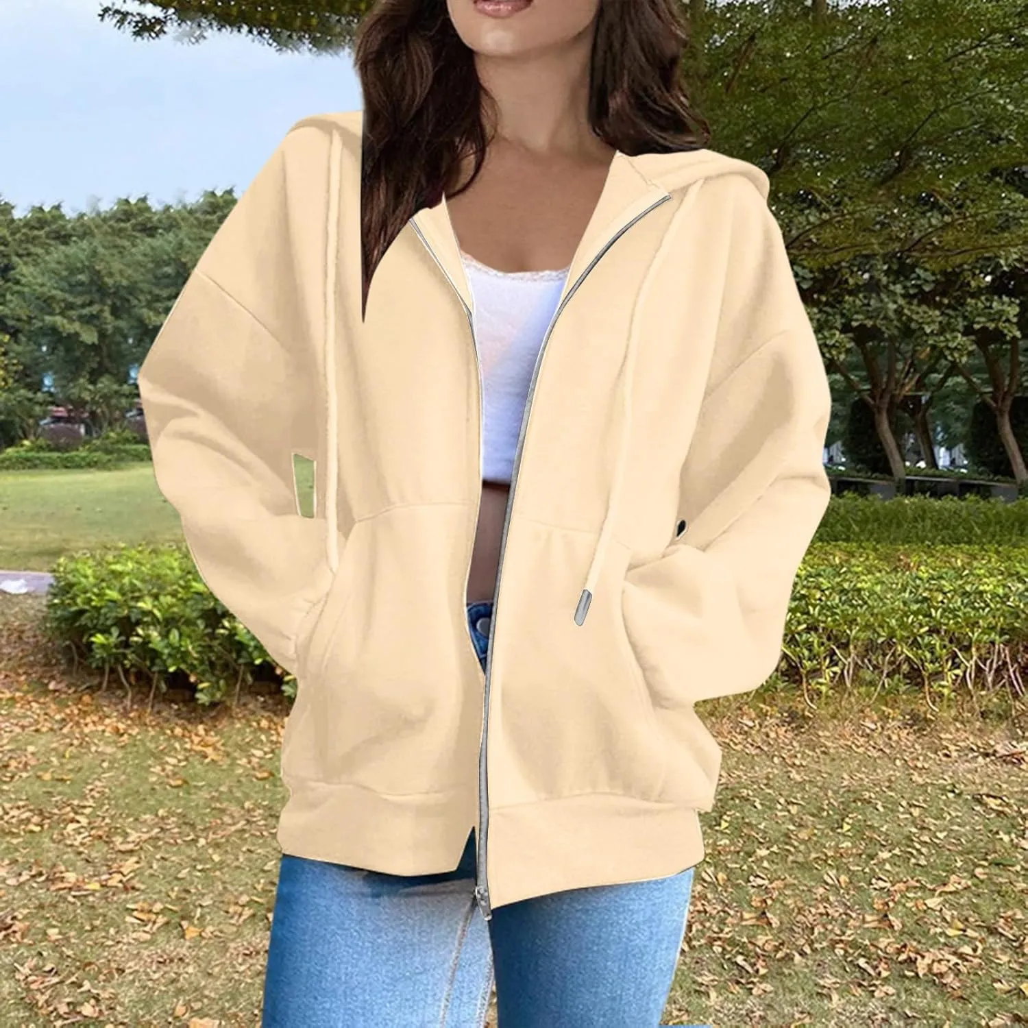 Zip Up Hoodie Women Plain Oversized Sweatshirts Fall Fashion Outfits 2025 Soft Casual Warm Jacket Winter Clothes