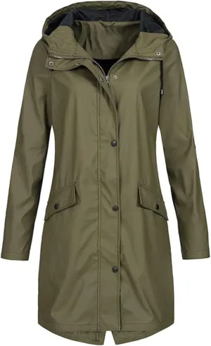ZWRXW Womens Rain Jacket Long Hooded Windbreaker Raincoats Waterproof Lightweight Lined Outdoor Travel Ski Trench Coats